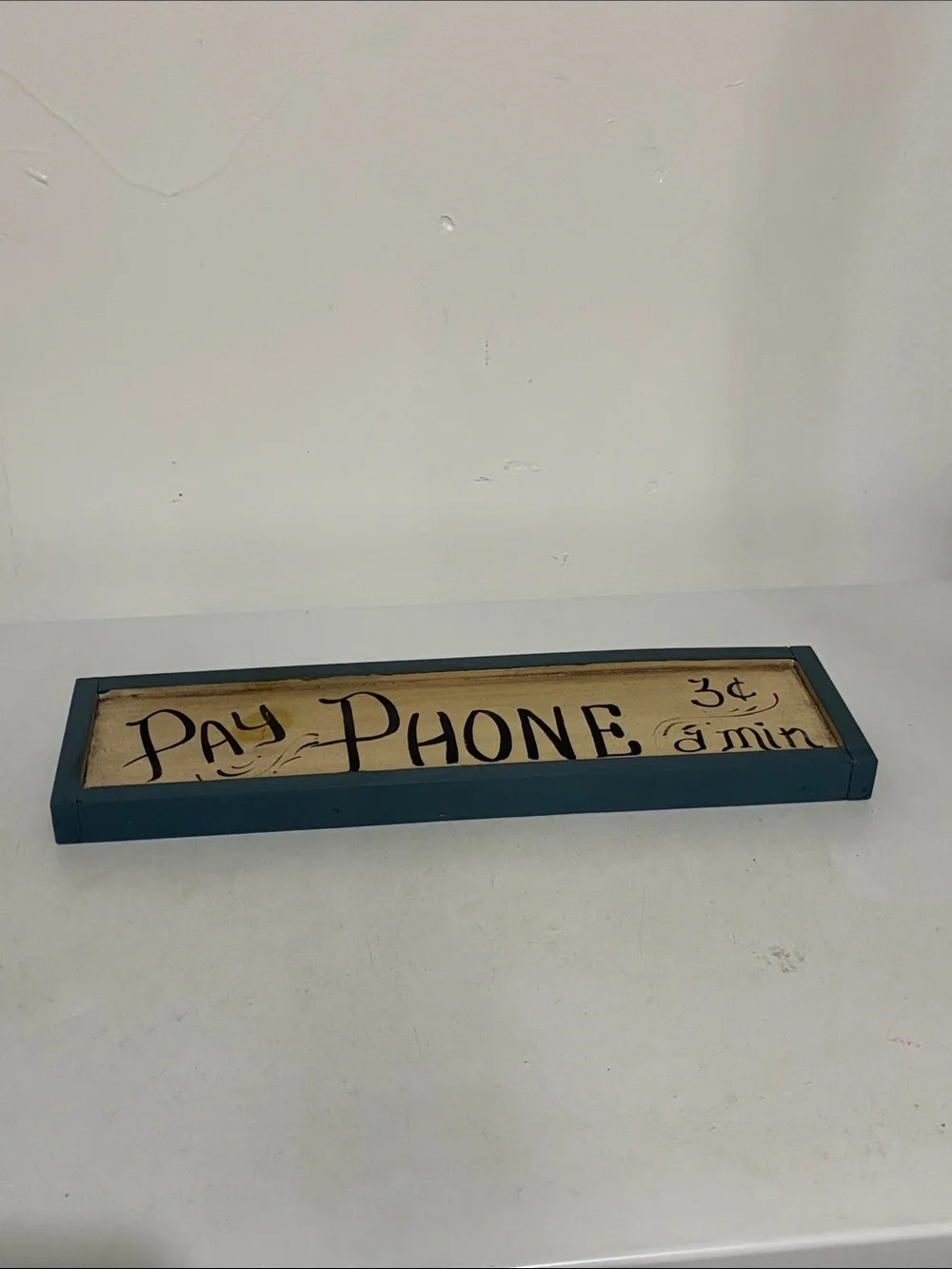 Vintage-Inspired 'Pay Phone' Wooden Wall Sign in Teal and Cream